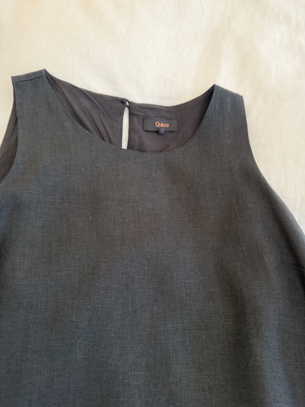 Quince Black Sleeveless Round-Neck Linen Top
